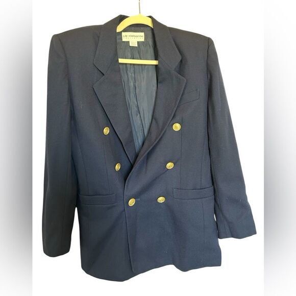 Vintage Liz Claiborne Navy Wool Blazer Gold Buttons – Union Made in USA Sz 4 - Picture 1 of 9